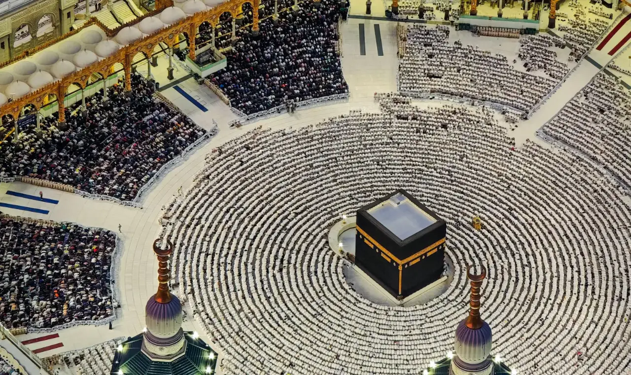 Pilgrims performing Tawaf around the Holy Kaaba in Makkah